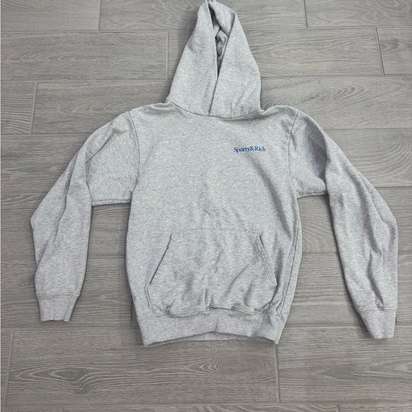 SPORTY & RICH New Health Melange Hoodie Heather Gray Ocean Size XS VGUC - Picture 7 of 8